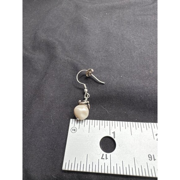 Handcrafted Sterling Silver & Pearl Dangle Earrings - Picture 4 of 5